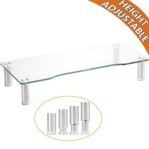 Hemudu Clear Computer Monitor Riser with Height Adjustable Multi Media Desktop Stand for Flat Screen LCD LED TV, Laptop/Notebook/Xbox One,HD01T-001
