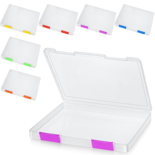 PerKoop 6 Pcs Clear A4 File Box Document Plastic Storage Box Paper Plastic Case Board Game Storage Containers Magazine Protector File Holder with Buckle (Colorful,12.4 x 9.84 x 1.18 Inches)