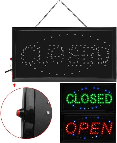 Boshen LED Open Sign - Eye-Catching Business Display with On/Off Switch & Chain - 2-in-1 Open/Closed