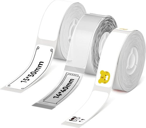 NIIMBOT Label Maker Roll Set - Waterproof Thermal Labels (3 Rolls: White, Clear, Zoo) for Home & Office Organization