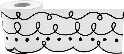 White Shiplap Better Than Paper® Bulletin Board Roll and Teacher Created Resources Squiggles and Dots Die-Cut Rolled Border Trim