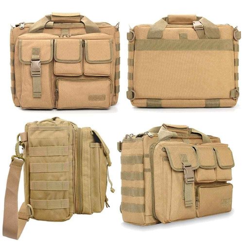 Tactical Briefcase, tactical computer bag 14.1" 15.6 In Men's Military Laptop Messenger Multifunction Briefcase for Men (Khaki-15.6 Inch)
