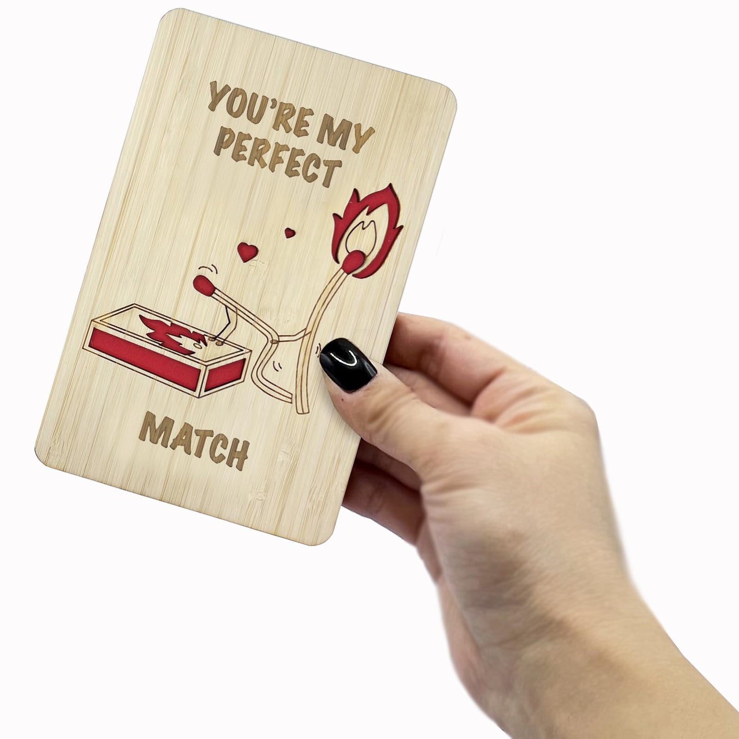 VANSUN Wooden Father's Day Card for Husband,You’re My Perfect Match Romantic Love Card, Engraved Anniversary,Birthday Cards for Boyfriend,Girlfriend,Mother's Day Card for Wife