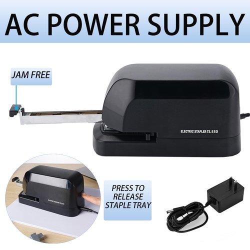Electric Stapler for Desk, 45 Sheet Capacity Automatic Stapler Desktop, Office Staplers Electric, AC Operated Staplers Heavy Duty Office Use with 1,000 Staples & Staple Remover, Black