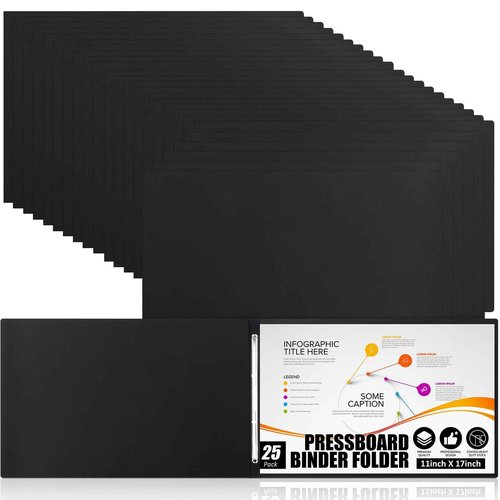 Resurhang 25 Pcs Pressboard Report Cover, 3" Capacity Presentation Binder Folder with Metal Prong Paper Fastener to Neatly Bind Reports Proposals Transcripts, Other Documents (11x17 Inch,Black)