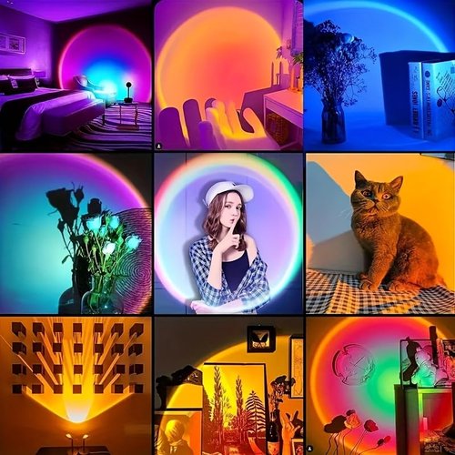Sunset Lamp Projector 360 Degree Rotation Sun Projection Light Led Night Light Floor Lamp USB Powered Sunset Lamps for Photography Party Bedroom Decor Christmas