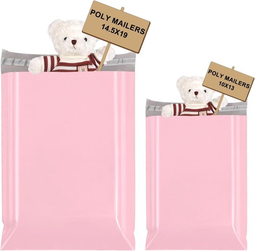 Metronic Poly Mailers - Strong Adhesive Shipping Envelopes | 10x13 & 14.5x19 Sizes, Pink, 100 Pcs