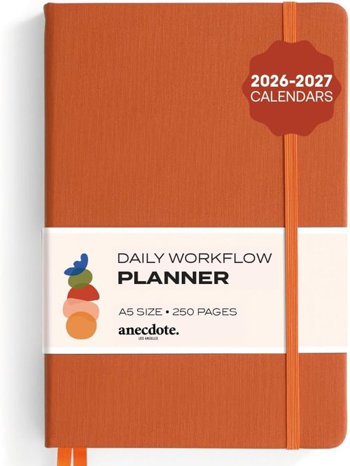 Anecdote Daily Planner - 2026-2027 Calendar | Undated 26 Weeks | 1 Page Per Day | 8.5" x 5.2" | Hardcover Organizer in Nutmeg