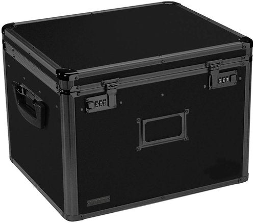 Vaultz Locking File Storage Box, Two-Handled, Letter/Legal File Storage, Tactical Black, 16.5 x 13.5 x 12 inches