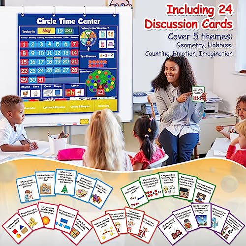 Circle Learning Time Center Pocket Chart Calendar Set, Educational Pocket Chart Learning Shape, Color Classroom Pocket Chart-Number Pocket Chart Wording Rhyme Pictures Pocket Chart