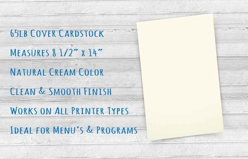 Printure Natural Cream Legal Size Cardstock (8 1/2” X 14”) - 65lb Cover - Great for Menu Paper, Documents, Programs (250 Sheets)