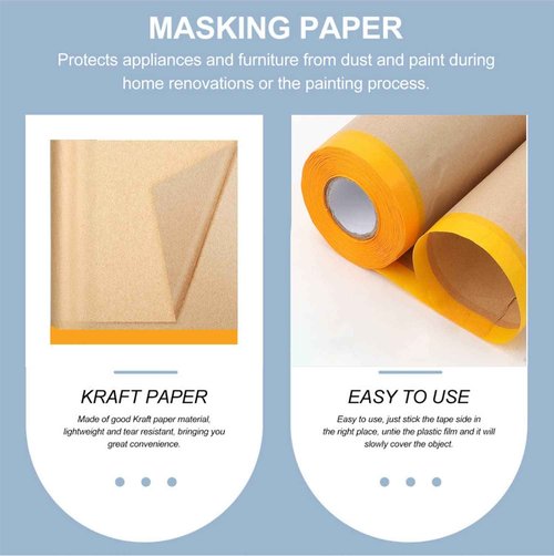 YOUMEIYUAN Pre-Taped Paint Masking Paper and Masking Tape Sets, 22inch-50feet Painters Paper and Painters Tape, Automotive Paint Paper, Tape and Drape Waterproof for Painting Protection Covering (6)