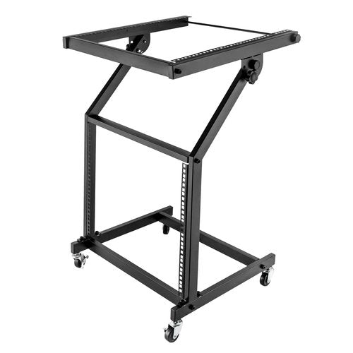 9U DJ Mixer Stand, Adjustable Rack Mount Rolling Stage Cart with 4 Wheels for Music Studio Booth Recording Cabinet Stage Equipment