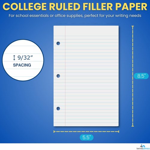1InTheOffice College Ruled Filler Paper 5.5 x 8.5 Mini Binder Filler Paper, White, 100 Sheets/Pack