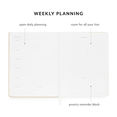 Sugar Paper Undated Weekly Planner, Fabric Bound Hardcover, 7" x 9", 3 Months, Flax