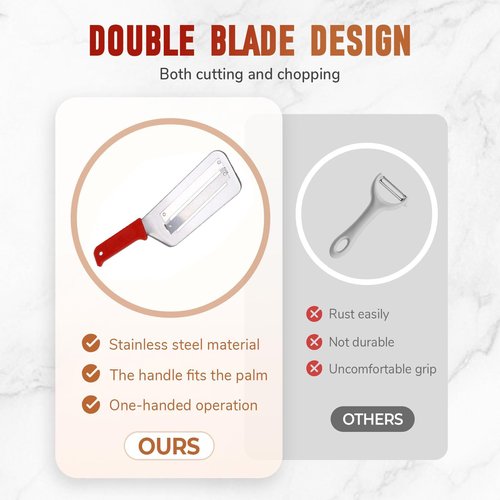 bolstoc Stainless Steel Shredder Knife, Multifunctional Stainless Steel Dual Blade Julienne Cutter, Shredder Knife for Vegetables Save Your Cooking Time and Energy, Easy to Clean (2PCS Red & Black)