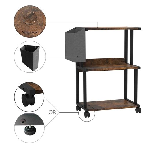 Ostreeful 3 Tier Printer Stand Rustic Brown Printer Mobile Wooden Printer Shelf Table Organizer for Home Office Kitchen