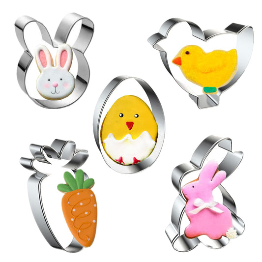 Easter Cookie Cutters, 5 Pieces Chick Carrot Egg Bunny Rabbite Shapes Metal Cookie Cutters Stainless Steel Sets Holiday Themed Baking Kit