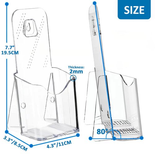 Acrylic Brochure Holder 4x9 Inch, Clear Pamphlet Holder Display Stand for Trifold 4 Inch Flyers, Booklets, Table Signs, Plastic Rack Card Holder for Office, Home, Store, 10 Pack