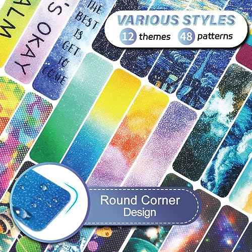 48 Pieces Unique Sensory Stickers for Anxiety Relief Items - Sensory Strips with Storage Box - 2 Textured Surface Fidget Strips for Office & Classroom Desk - Relieve Adult & Teen Stress