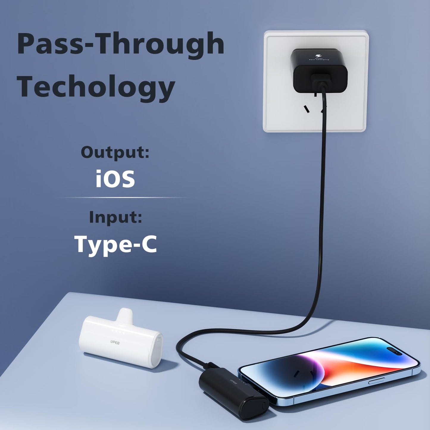 UPEB Small Portable Charger for iPhone 5000mAh 2 Packs with Built in Cable, MFi Certified Compact Power Bank Cordless External Battery Pack for All iPhone Series 14/13/12/11/XR/X/SE/8/7/6 Pro Max