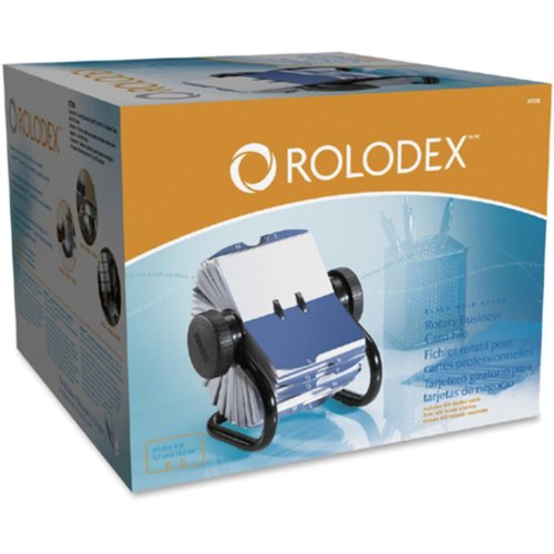 Rolodex Open Rotary Business Card File with 24 Guides, Holds 400 2.63 X 4 Cards, 6.5 X 5.61 X 5.08, Metal, Black