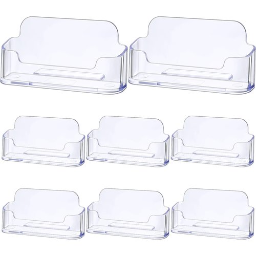 Leinuosen 50 Pack Business Card Holder for Desk Acrylic Business Card Holder Display Clear Label Stand Label Table Desktop Organizer for Home and Office