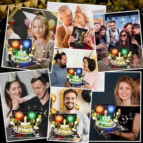 DIY Age Birthday Cards, 3D Pop-Up Firework Birthday Cards with Music & LED Lights, Happy Birthday Gifts for Mom, Women, Men, Kids, Dad, Father, Wife