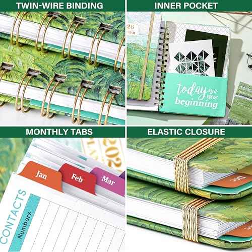 2026 Planner - 2026 Planner Weekly and Monthly, Jan. 2026 - Dec. 2026, 6.4" x 8.5" Calendar 2026 with Monthly Tabs, Premium Paper, Strong Twin-wire, Green