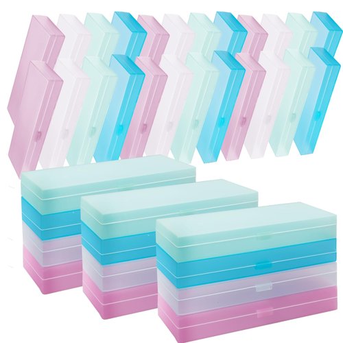 TANEMUDO 40 Pcs Frosted Plastic Pencil Box with Lid and Snap Closure for Pens Organizer and Office Stationery Supplies Bulk(White Pink Blue Green)