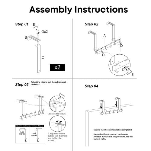 onsogi Adjustale Cubicle Hook for Thick Work Cube Wall Panel Over Cubicle Fabric Wall Hanger Accessories for Office, 12 Hooks,1 Pack, Black