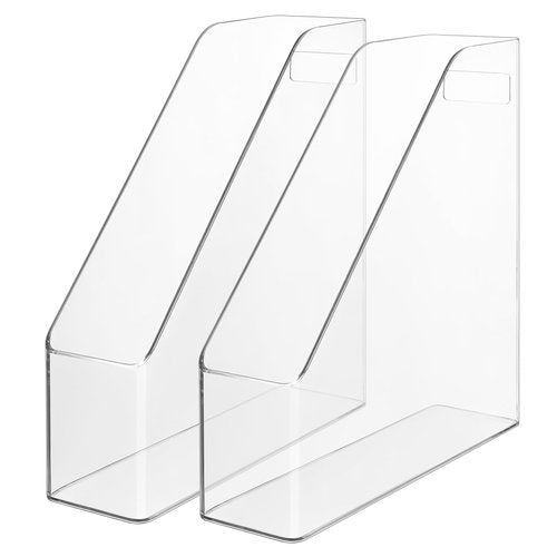 Zyghjort 2 Pack Clear Magazine File Holder, PET Magazine Shelf Desk Book Organizer Vertical Binder Storage Case for Home School Office Table Organization Supplies
