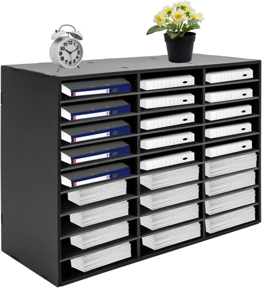 Literature Organizer, 27 Compartments Mail Sorter Organizer, Countertop Literature Sorter Student Mailbox for Classroom, School, Office (Black)