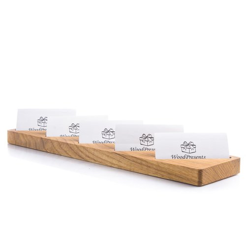 Oak Wood Multiple Business Card Holder - 5 Slot Modern Card Stand for Office Desk, Perfect Professional Card Organizer for Men and Women, Stylish and Functional Design (Light Brown)