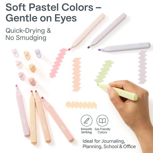 Ouksma Pastel Highlighters Set, 12 Soft Pastel Colors – No Bleed, Quick-Dry Chisel Tip Highlighter Pens for Bible, Journals, Planners, Notes & Books