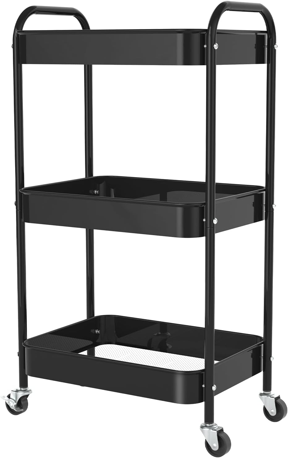 3-Tier Rolling Metal Storage Cart - Multi-Functional Organizer with Wheels for Office, Kitchen, Bathroom | Easy Assembly (Black)