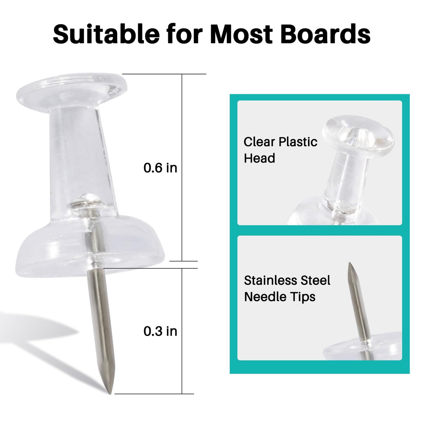 AMUSIGHT 60Pcs Clear Push Pins for Bulletin Board