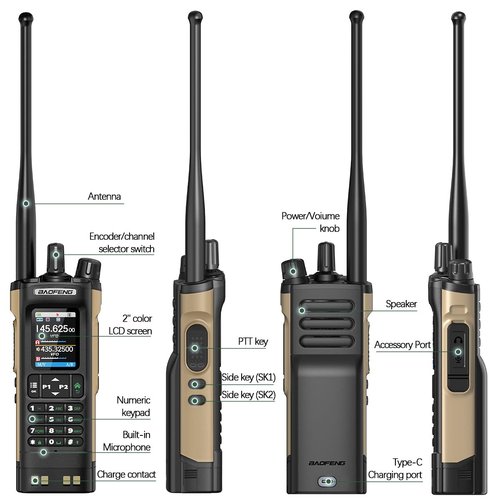 Ham Radio BAOFENG Radio UV32 Handheld 10W Rechargeable Walkie Talkies Long Range UV-32 5RM Two Way Radio NOAA Weather Radio with GPS,APP Programming Copy Frequency 2500mAh Battery USB-C Charging