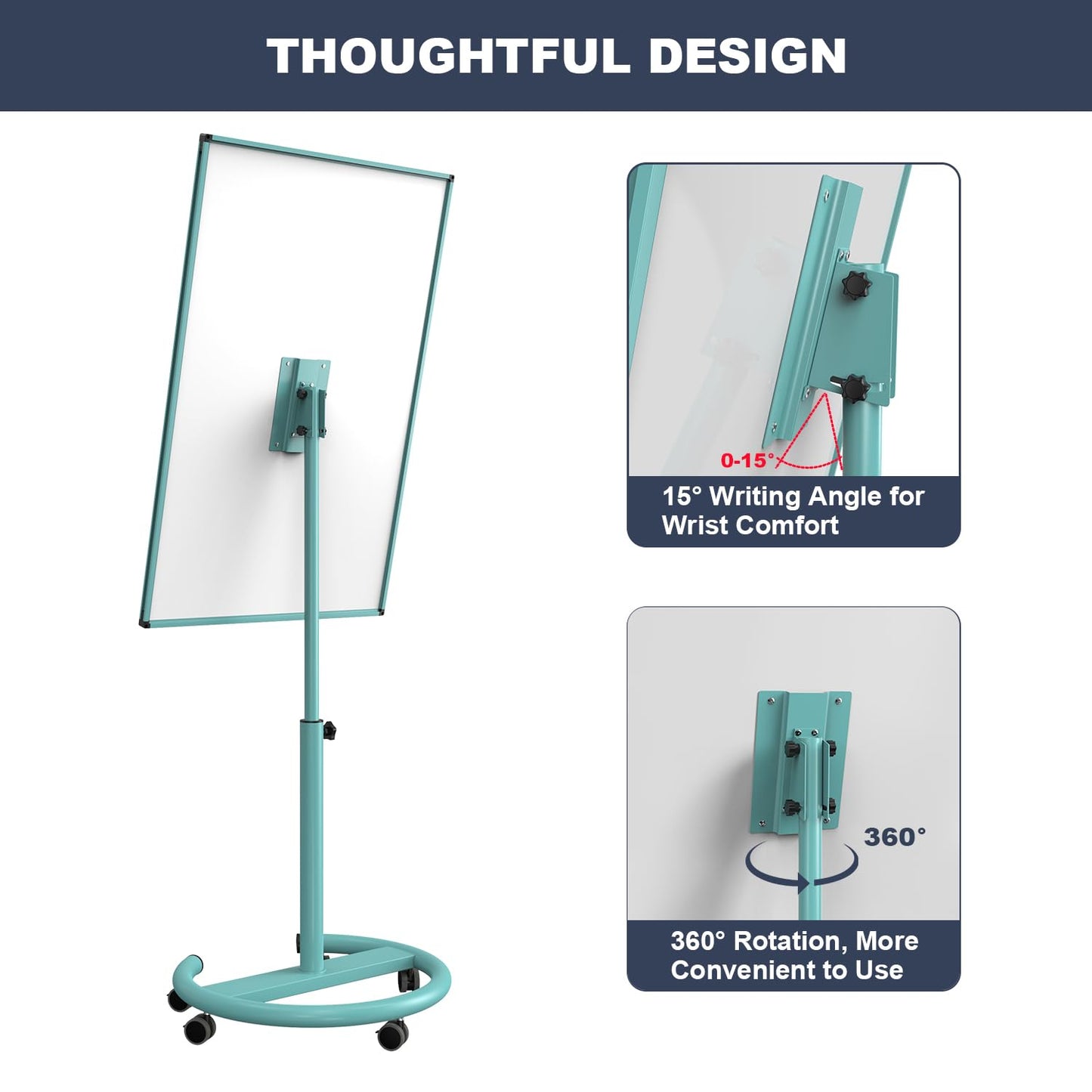 Mobile Whiteboard on Wheels, 40x26 Inches Magnetic Dry Erase Board with Stand, Standing Dry Erase Board with Paper Pads, Portable Rolling White Board for Classroom, School, Office, Home, Teacher
