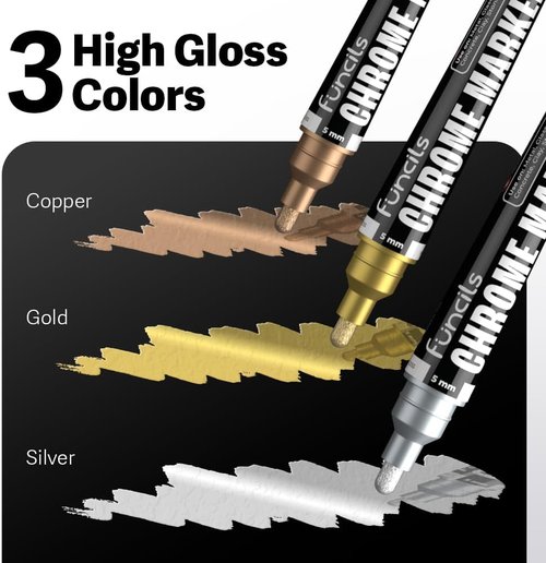 Liquid Chrome Paint Pen - 4 Dual Tip Metallic Markers for Mirror Effect | Silver, Copper, Gold for DIY Crafts