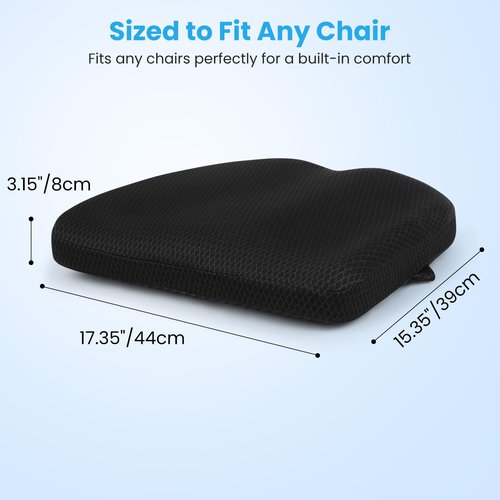 AIHOMED Office Chair Cushion - Breathable Pressure Relief Seat Cushion with Hours Sitting on Gaming/Car/Wheelchair, Extra-Dense Air Fiber for Orthopedic Coccyx, Sciatica & Hip Support (Black)