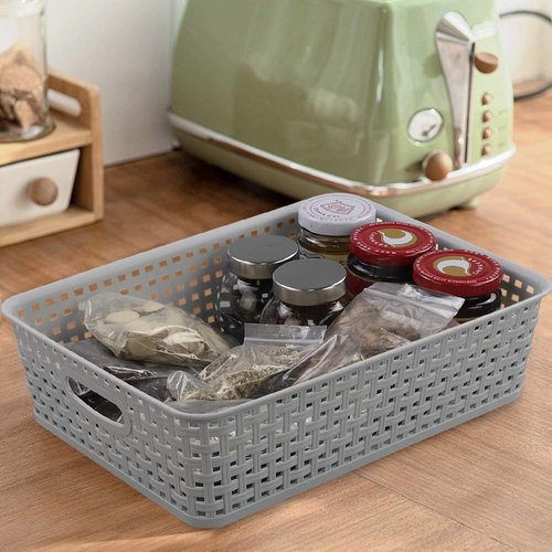 Kiddream 4 Packs Office Paper Trays, Plastic Shallow Storage Basket Trays, Grey