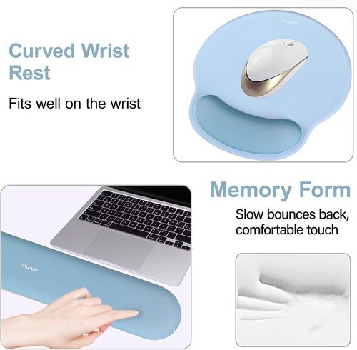 MOSISO Ergonomic Mouse Pad & Keyboard Wrist Rest - Non-Slip Base for Pain Relief | Air Blue