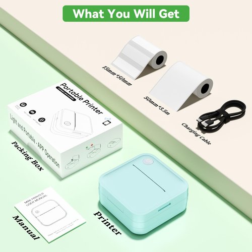 Miouca Label Maker Machine with Tape - 14 Sizes Mini Sticker Printer Bluetooth Label Printer for Home Office Organization, Portable Thermal Sticker Maker Print Pod with Multiple Templates for Phone
