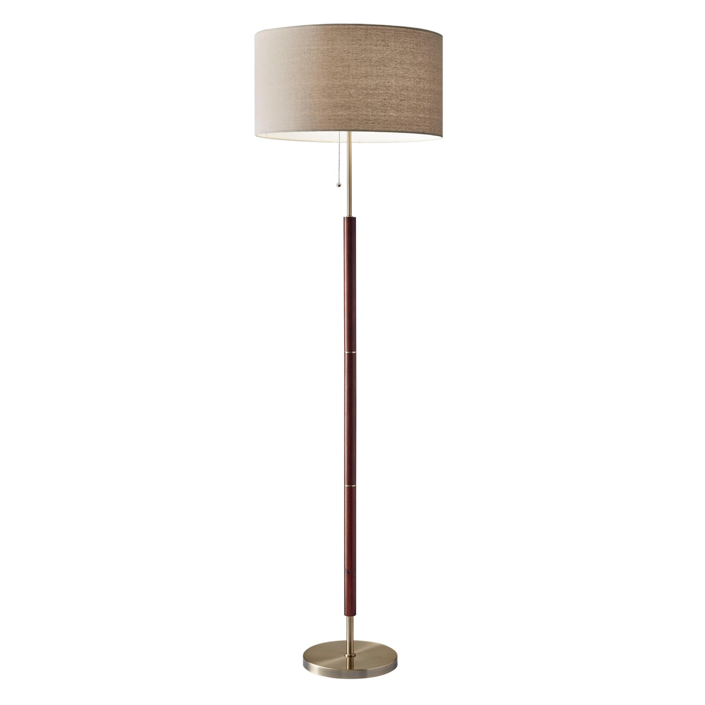 Adesso Floor Lamp with Natural Oak Veneer and Off-White Fabric Lampshade – 3-Way Adjustable Brightness, Lamp for Bedroom, Living Room, and House Décor, 60.25” x 21”