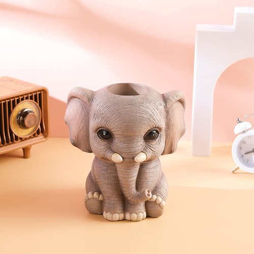 Elephant Pen Pencil Holder, Cute Fashion Desk Organizers Animal Ornament, Makeup Brush Holder Home Office Desk Supplies Organizer Accessory