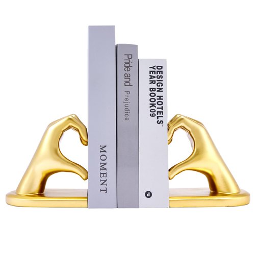 Xmeden Book Ends Heart Design for Mom, Gold Bookends for Shelves, Non-Skid Bookend, Heavy Duty Resin Book Stopper for Books, Decorative Holder, Gifts for Mother's Day 10.43 x 3.93 x 5.51’’, Gold