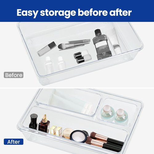 welsteepse 25 PCS Clear Plastic Drawer Organizer Set, 4 Different Sizes, Suitable for Drawers, Cabinets, and Storage Boxes. Perfect for Storing Cosmetics (white 25pcs)