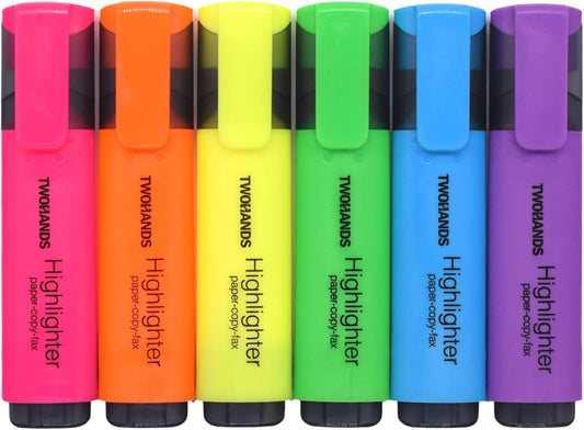 TWOHANDS Highlighters - Chisel Tip Marker Pens with Large Ink Reservoir | 6 Assorted Colors