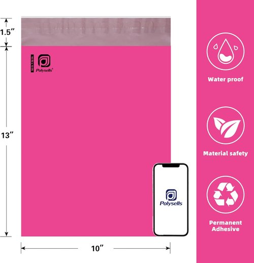 POLYSELLS Pink Poly Mailers - 100 Pcs 10x13 Inches | Waterproof, Tear-Resistant Shipping Envelopes